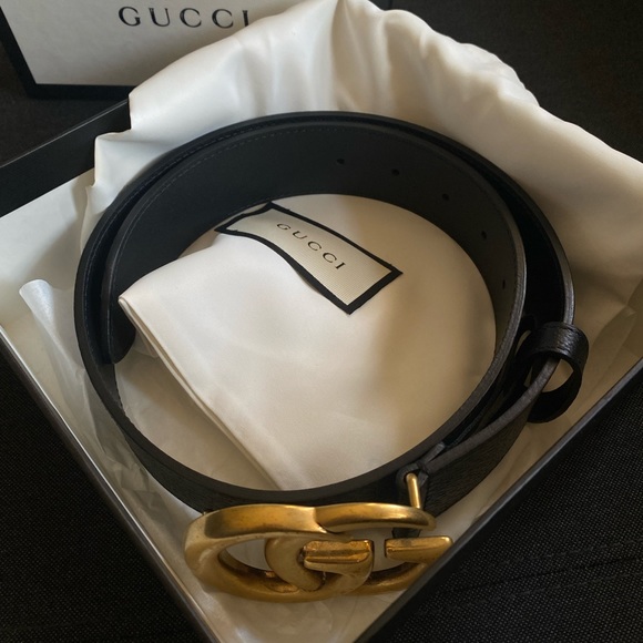 New GUCCI wide leather belt with double GG - Picture 2 of 9